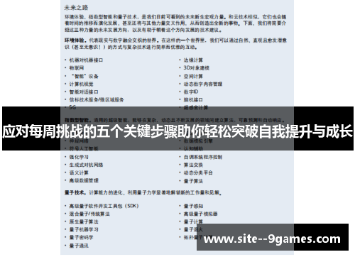 应对每周挑战的五个关键步骤助你轻松突破自我提升与成长