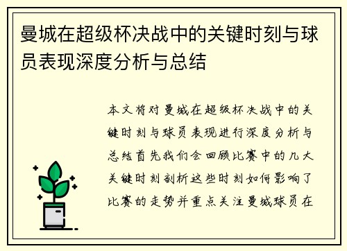 曼城在超级杯决战中的关键时刻与球员表现深度分析与总结 曼城在超级杯决战中的关键时刻与球员表现深度分析与总结